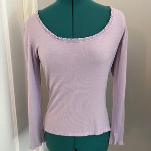 Super cute Mauve Sweater, Sz M with ruffled trim